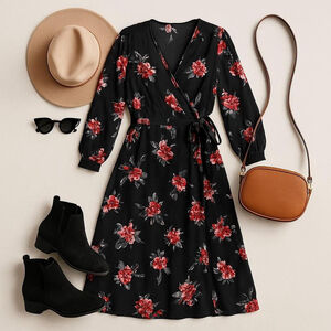 Black Red Floral Long Sleeve Wrap Dress Forever 21